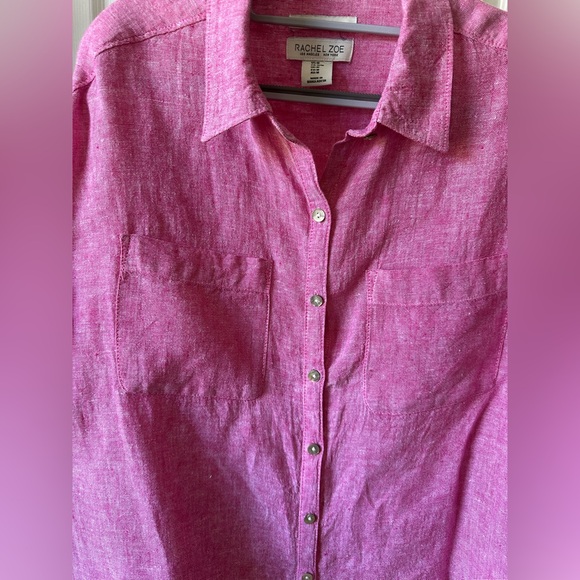 Rachel Zoe Pink Button Down Linen Shirt - Picture 6 of 9
